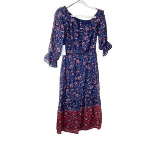 Collective Concepts Navy Blue Red Floral Off The Shoulder Dress NWT Size XS